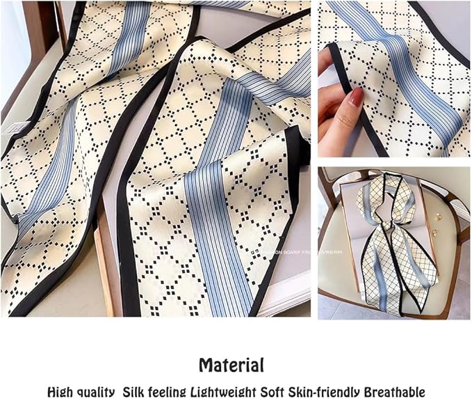 Livrerpi Silk Feeling Head Scarf Fashion Satin Hair Scarf Square Long Scarves for Women Gifts