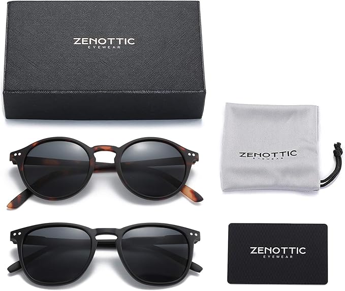 ZENOTTIC Polarized Sunglasses for Women Men: Retro Shades Round | Square Frame UV Protection 2 Pack