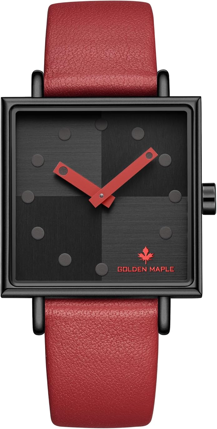 GOLDEN MAPLE Fancy Ladies Watch, Quartz Movement Watches for Women, Square Case with Leather Strap