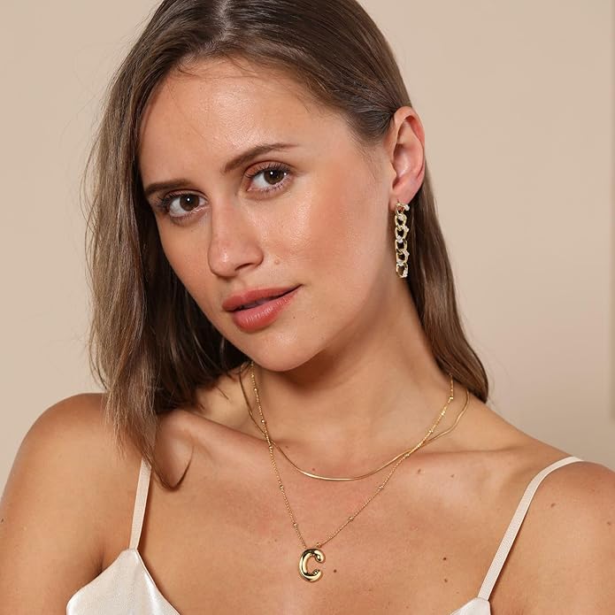 LUCA SMITH Initial Necklaces for Women, Dainty Balloon Bubble Letter, Name Letter Alphabet Pendant Layered Choker Chain Jewelry Gift