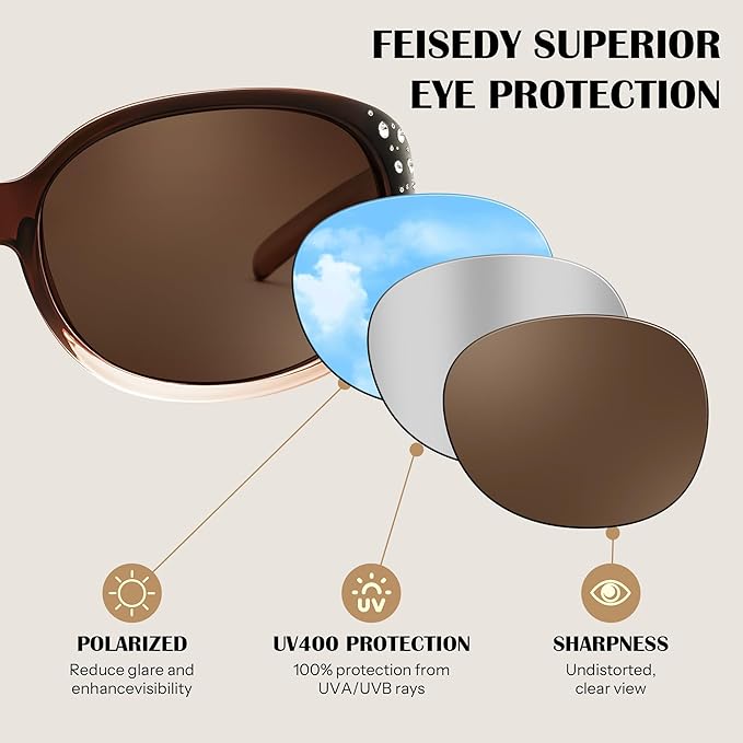 FEISEDY Women's Polarized Sunglasses Wrap Around Rhinestone Design Fashion Sunnies UV400 Protection B1091