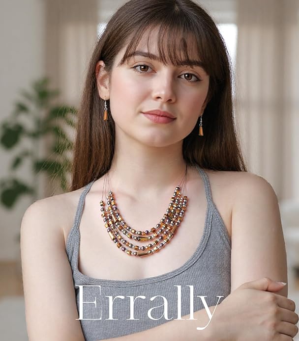Layered Beaded Statement Necklace Multi Strand Crystal Beads Collar Necklace and Earring Sets for Women Fashion Costume Jewelry Set Gifts for Her
