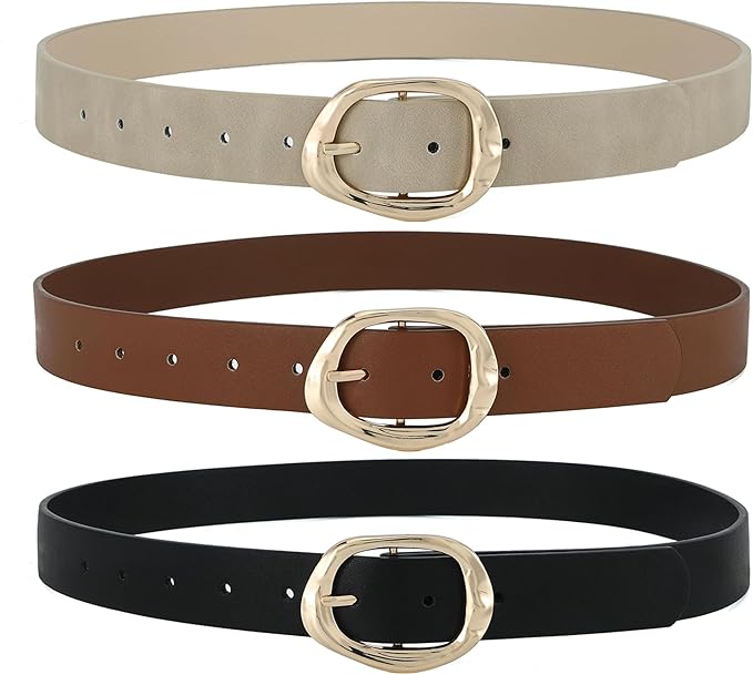 Earnda Leather Belts for Women Casual Fashion Waist Belt with Liquid Shapes Gold Buckle for Jeans Pants Dresses