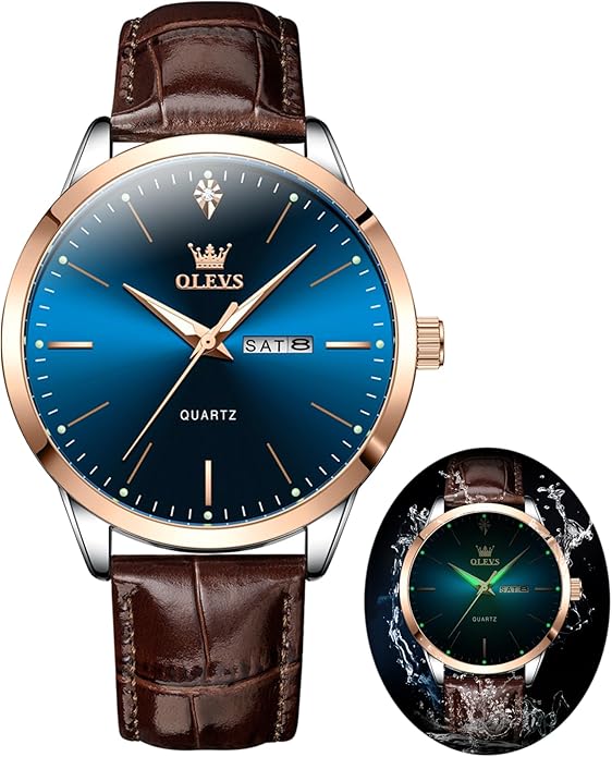 OLEVS Mens Watches, Casual Leather Watches for Men Easy to Read Quartz Number Watch with Date Waterproof Blue/Black/Silver Face Men's Wrist Watches…