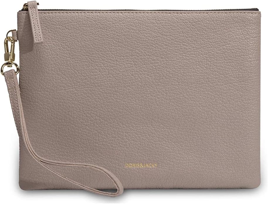 DORIS&JACKY Lambskin Leather Wristlet Clutch Purse for Women Soft Designer Slim Cell Phone Pouch Bag with Detachable Strap