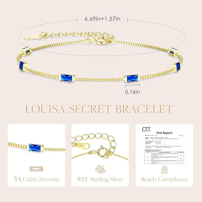 LOUISA SECRET Birthstone Bracelets for Women, 925 Sterling Silver Dainty Simple Women Charm Link Bracelet, Birthday Anniversary Christmas Jewelry Gifts for Women Wife Mom Her