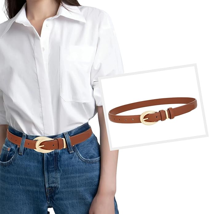 Womens Belts for Jeans Pants Leather Belt Dresses Fashion Gold Buckle Ladies Belt
