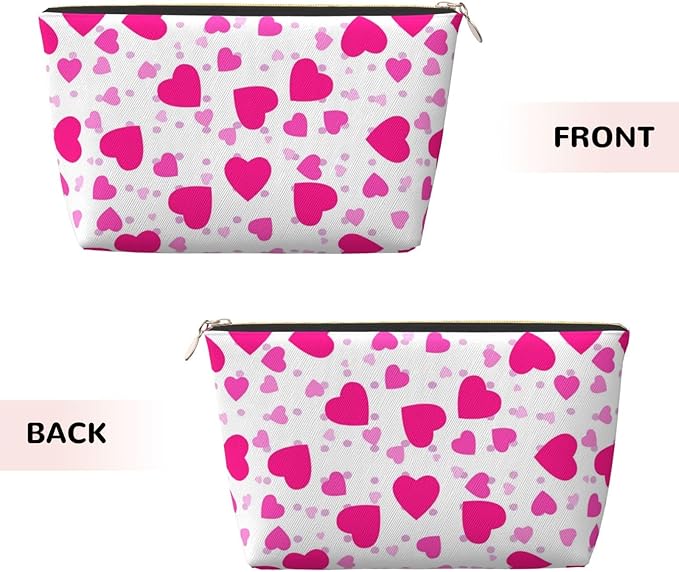 Cute Valentine's Day Hearts Makeup Bag Zipper Pouch Travel Portable Cosmetic Bag Organizer for Women