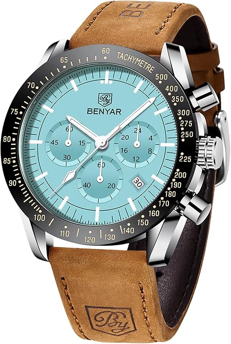 BY BENYAR Watch for Men Analog Quartz Chronograph Waterproof Luminous Designer Mens Wrist Watches Business Work Sport Casual Dress Watch with Silicone Strap Elegant Gifts for Men
