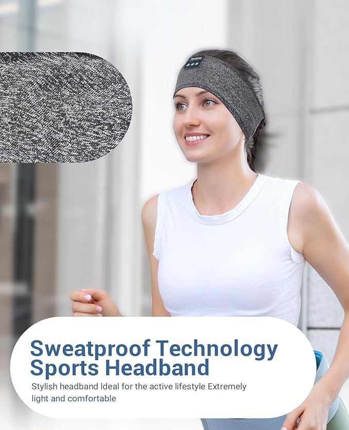 Perytong Sleep Headband Headphones Bluetooth, Sleeping Headphones Wireless for Side Sleepers, Over-Ear Headphones Eye Mask Sports Headband with HD Stereo Speakers for Workout Running Travel Yoga