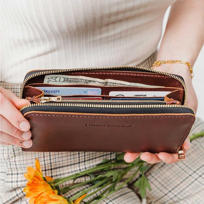 Portland Leather Goods Women's Accordion Zip Wallet – Handcrafted in Durable, Full-Grain Leather – 8 Card Slots & Secure Zippered Pocket – Cognac