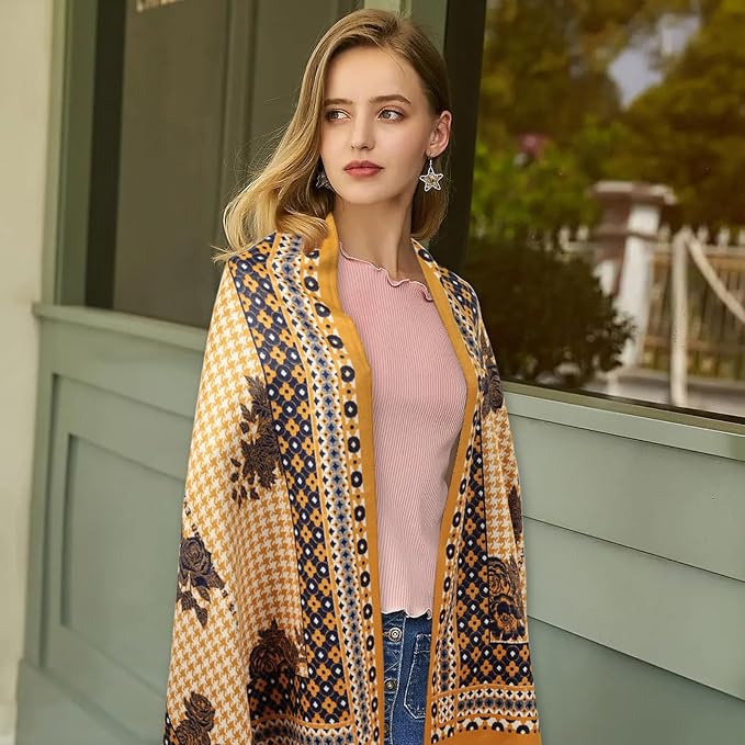 EXTREE Scarfs for Women Pashmina Silky Shawl Wrap for Evening Dressing Blanket Open Front Poncho Cape