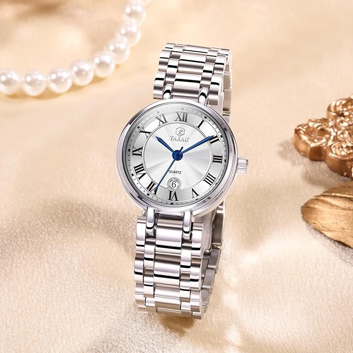 Gold Silver Two Tone Women Stainless Steel Watch Small Wrist ElegantDress Watch for Women Fashion Luxury Waterproof Day Date Analog Quartz Ladies Watches