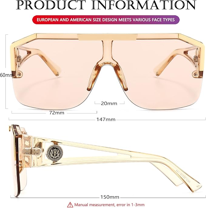 AIEYEZO Square Oversized Sunglasses Flat Top Shield Sun Glasses for Men Women One Lens Square Shades