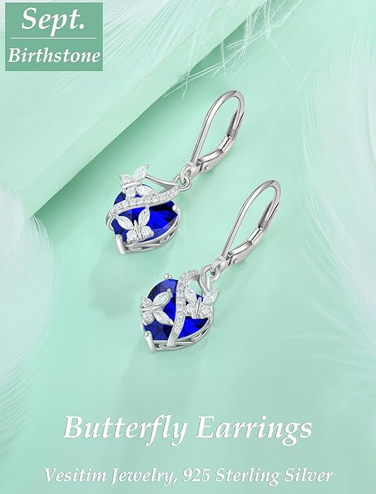 Butterfly Earrings for Women 925 Sterling Silver Heart Earring Birthstone Jewelry