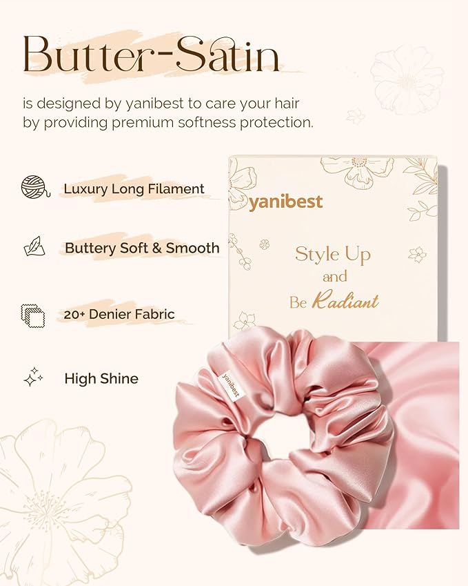 Yanibest 8 Pcs Satin Scrunchies - Silk Scrunchies Ponytail Holders,Soft Satin Hair Ties No Damage,Hair Accessories for Women