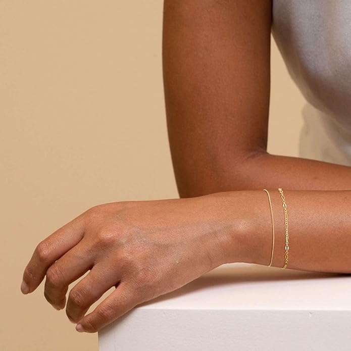MBW Gold Bracelets for Women Trendy, Dainty 14K Gold Plated Bracelet Stack Beaded Chain Bracelet Set Thin Small Cute Paperclip Bracelets Fashion Waterproof Jewelry Gift Gold Accessories for Women