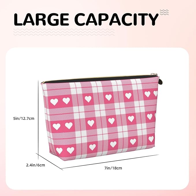 Cute Valentine's Day Hearts Makeup Bag Zipper Pouch Travel Portable Cosmetic Bag Organizer for Women