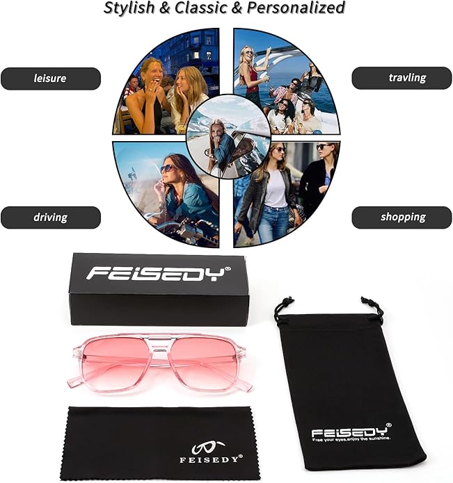 FEISEDY Retro Square Aviator Sunglasses Women Men 70s Vintage Trendy Plastic Frame Sun Glasses B2835