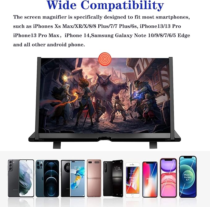 16" Screen Magnifier for Cell Phone, Mobile Phone 3D HD Magnifying Projector Screen Enlarger for Movies, Videos and Gaming, Foldable Phone Stand with Screen Amplifier,Compatible with All Phones