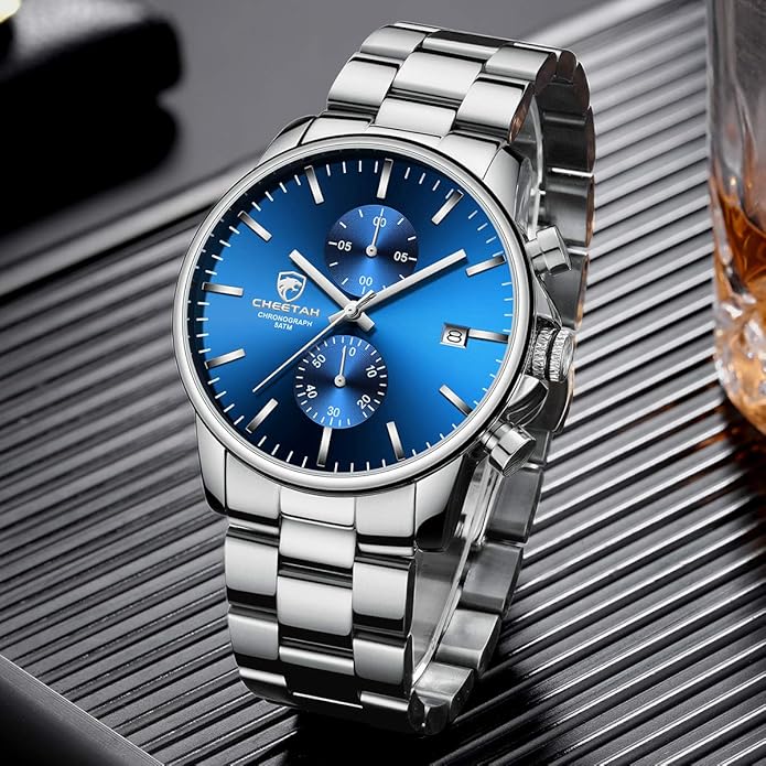 GOLDEN HOUR Fashion Business Mens Watches with Stainless Steel Waterproof Chronograph Quartz Watch for Men, Auto Date