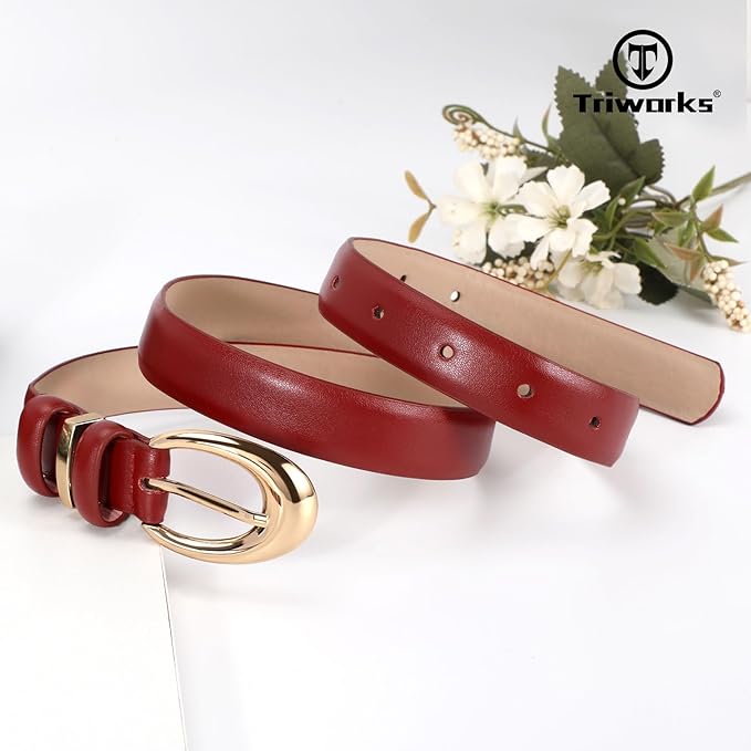 TRIWORKS 3 Pack Women Leather Belt for Jeans Pants Fashion Ladies Faux Leather Belt with Gold Buckle