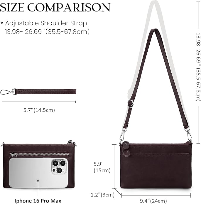 befen Genuine Leather Wristlet Clutch Wallet Purses with RFID Blocking, Small Crossbody Bags Shoulder Handbag for Women