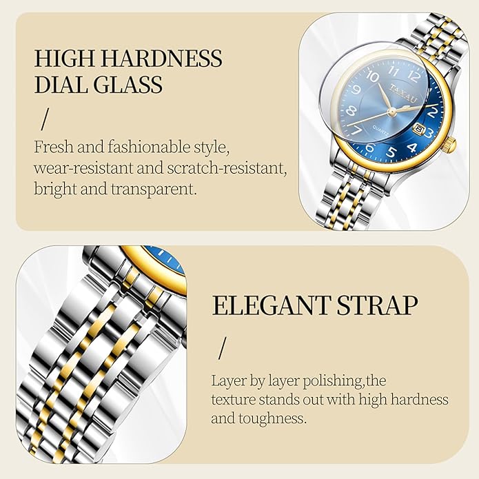 Gold Silver Two Tone Women Stainless Steel Watch Small Wrist ElegantDress Watch for Women Fashion Luxury Waterproof Day Date Analog Quartz Ladies Watches