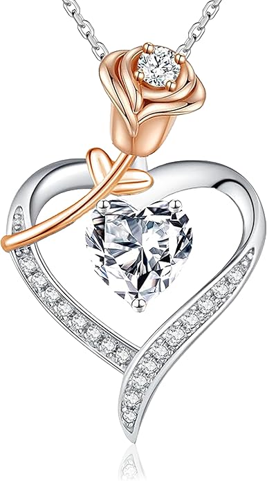 immobird 2 Carat Moissanite Necklace for Wife S925 Silver Rose Lab-Created Gem Heart Necklaces for Women Girlfriend Special Occasions Gifts Valentine's Day Gift