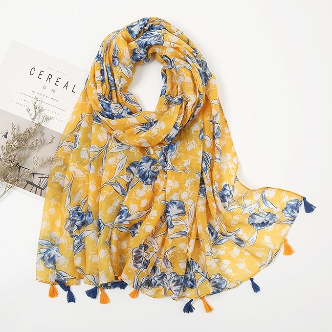 YOUR SMILE Large Boho Scarf for Women Lightweight Floral Printed Scarves Fall Winter Fashion Fringed Shawl wraps