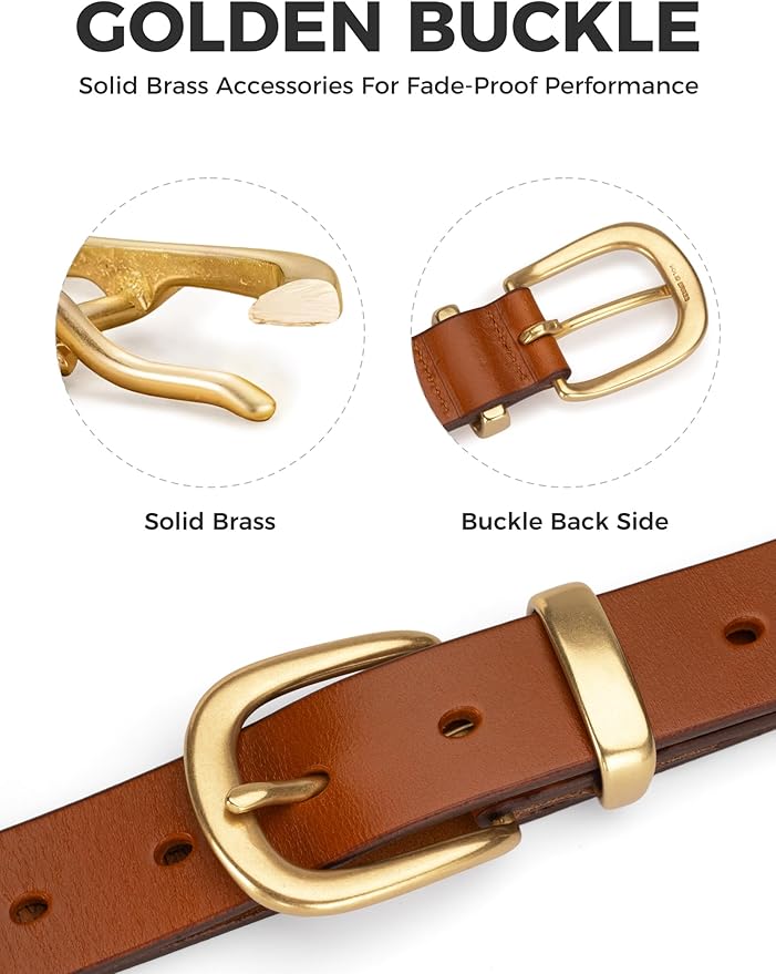 Womens Belts for Jeans 1.1" Width Ladies Belts for Dresses Full Grain Leather Gold Buckle Belt Gift Box