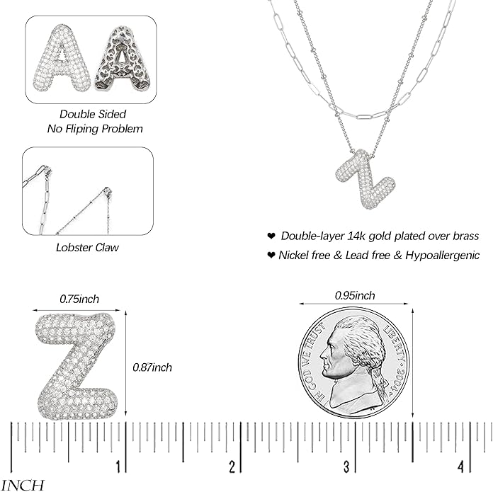 LUCA SMITH Initial Necklaces for Women, Dainty Balloon Bubble Letter, Name Letter Alphabet Pendant Layered Choker Chain Jewelry Gift