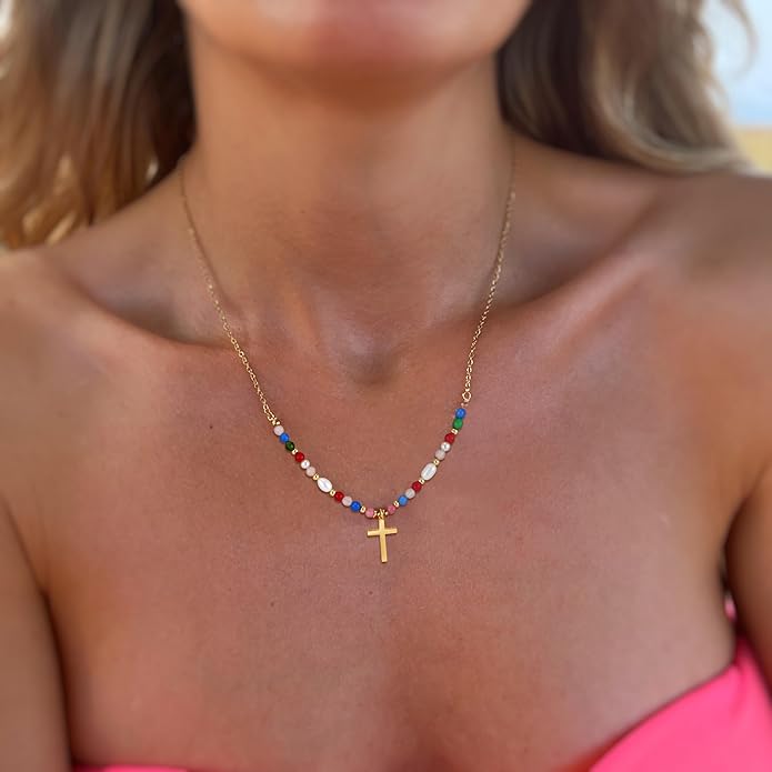 Cross Necklace for Women Trendy - Dainty 18K Real Gold Plated Minimalist Cross Necklace Non Tarnish Waterproof Trendy Cute Simple Small Necklaces Easter Christian Religious Faith Jewelry Gifts