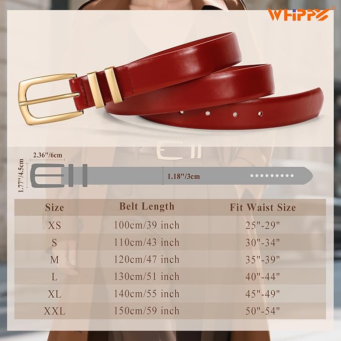 WHIPPY Women's Leather Belts for Jeans Pants Fashion Ladies Belt Gold Buckle Belts for Women