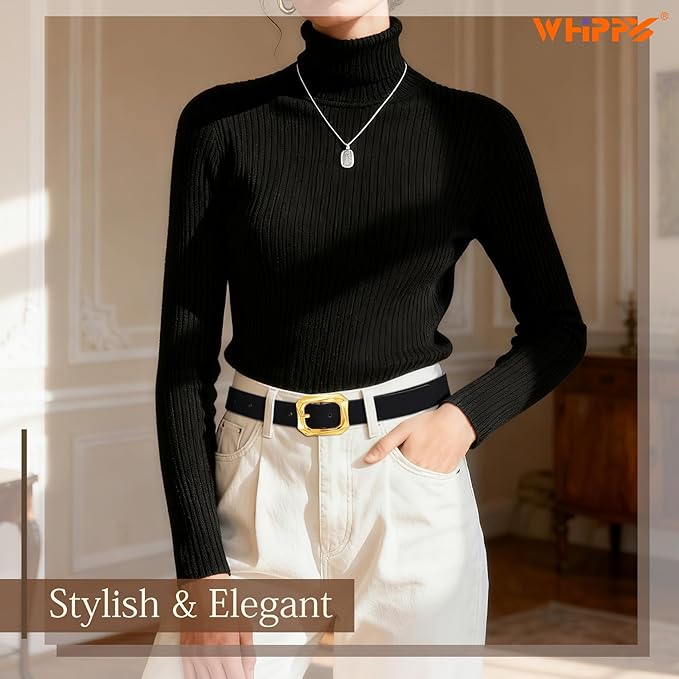 WHIPPY Women's Leather Belts with Gold Buckle Casual Fashion Ladies Waist Belts for Jeans Pants Dresses