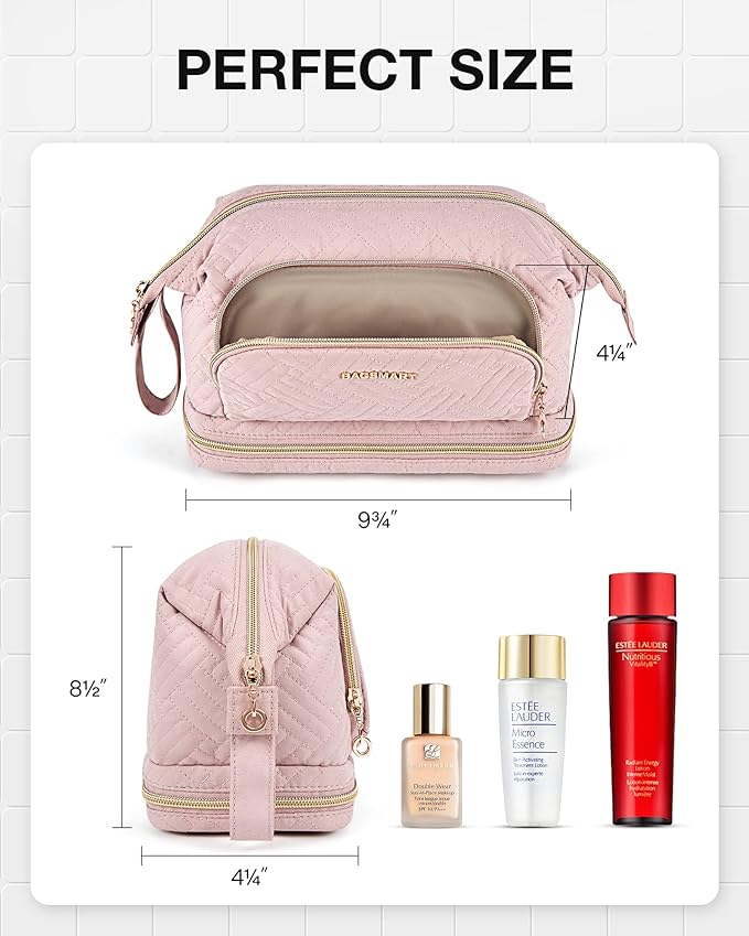 BAGSMART Travel Makeup Bag, Cosmetic Bag Make Up Organizer Case,Large Wide-open Pouch for Women Purse for Toiletries Accessories Brushes