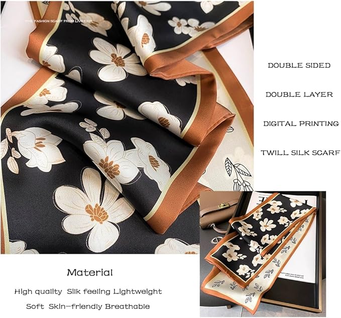 Livrerpi Silk Feeling Head Scarf Fashion Satin Hair Scarf Square Long Scarves for Women Gifts