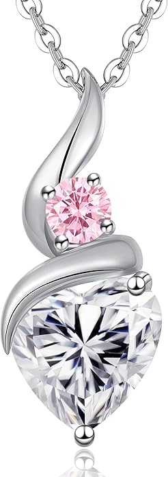 ANDSO Moissanite Heart Pendant Necklaces for Women, 925 Sterling Silver Necklace with Birthstone, Ideal Anniversary Present or Birthday Christmas Valentine Jewelry Gifts for Mom Wife Her Girlfriend