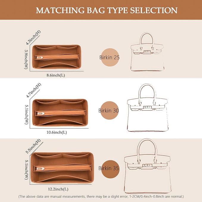 Purse Organizer Insert For Birkin 35 Bag, Felt Insert Organizer With Zipper, Large Capacity,Women’s Handbags Shaper (35,Orange)
