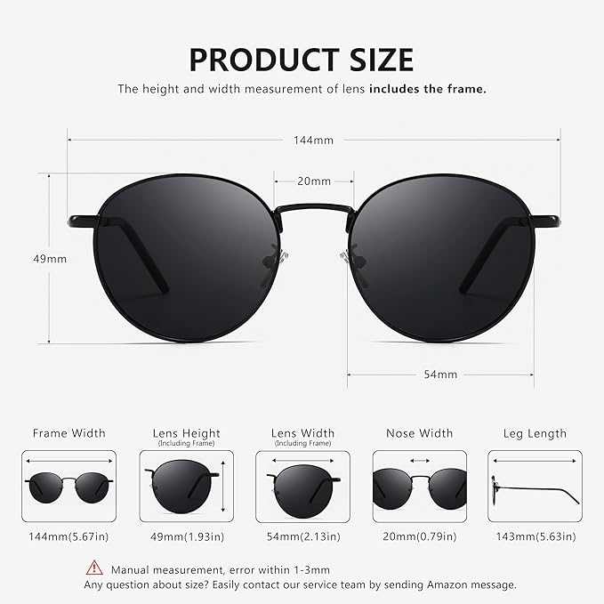 SUNGAIT Ponderable Metal Round Sunglasses for Men Women Classic Vintage Polarized Circle Sun Glasses