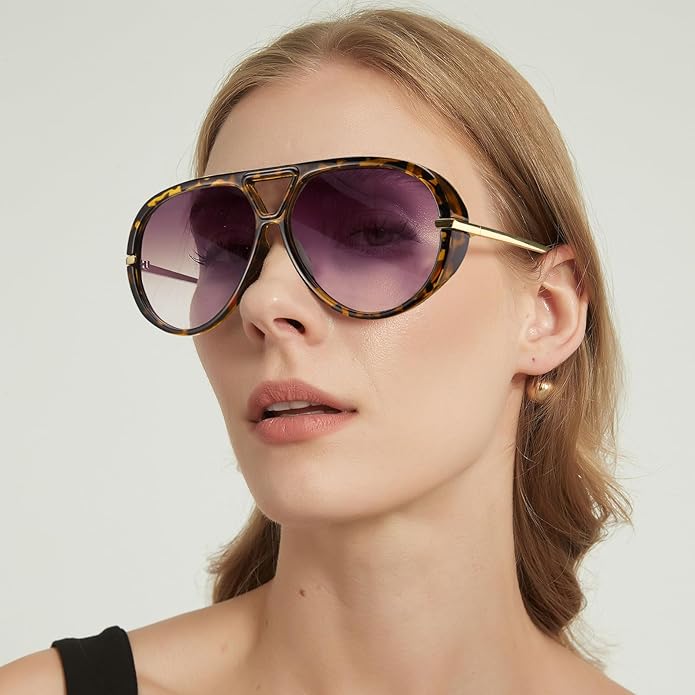 SODQW Oversized Aviator Sunglasses for Women With Earring Trendy Large Big XL Size 2025 Designer Ladies Shades