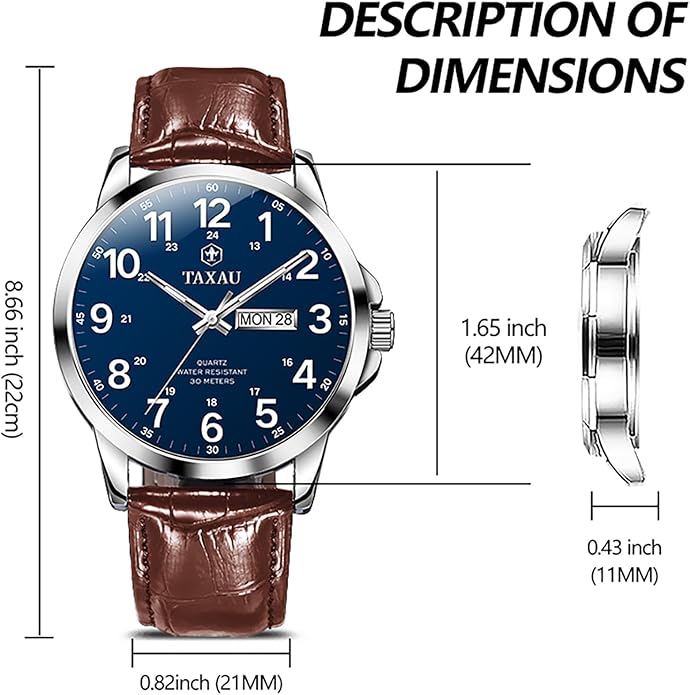 Watches for Men Leather Large Arabic Numerals Mens Watches Waterproof Band with Date Quartz Men's Wrist Watch