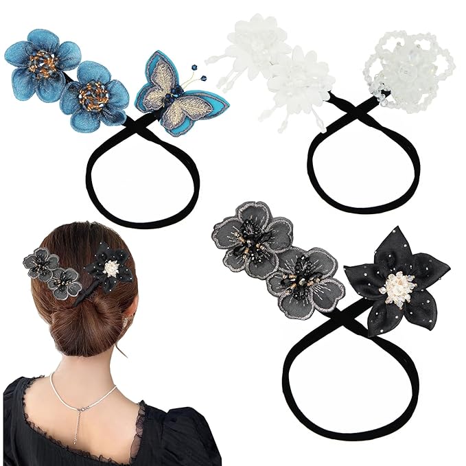 3 Pieces Bun Maker for Round Crown Hairstyles - Lazy Curler Clips & Hair Accessories for Women, Girls & Kids (Style 4)