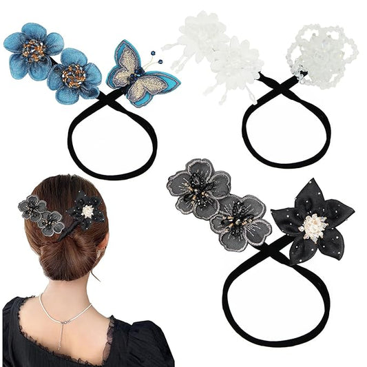3 Pieces Bun Maker for Round Crown Hairstyles - Lazy Curler Clips & Hair Accessories for Women, Girls & Kids (Style 4)