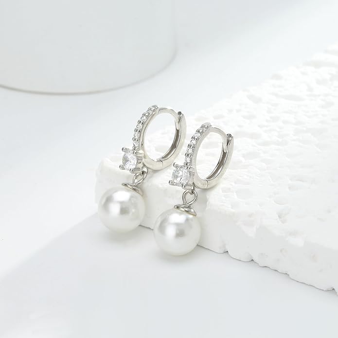 Long Pearl Earrings for Women 925 sterling silver Pearl Dangle Earrings Hypoallergenic Elegant Wedding Pearl Tassel Earrings for Bridal Christmas Gift…