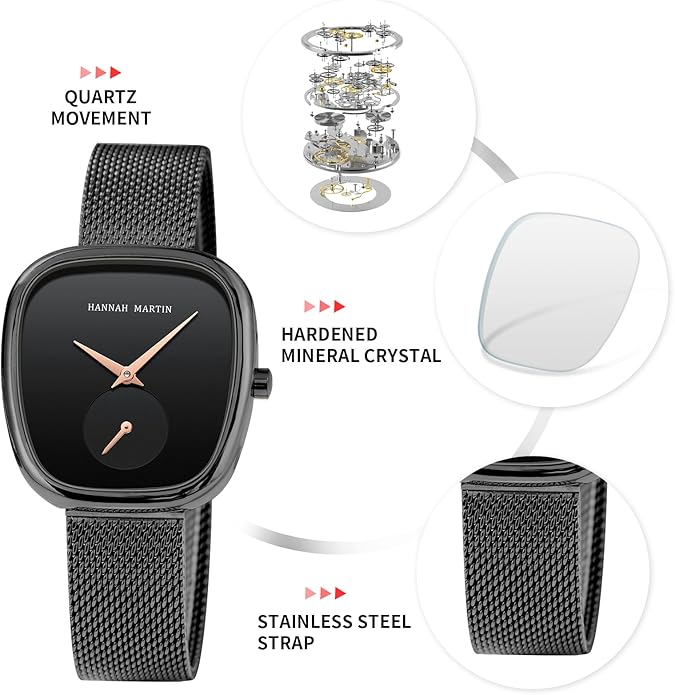 HANNAH MARTIN Watches for Women Waterproof Ladies Analog Quartz Wrist Watches Stainless Steel Band Fashion Dainty Female Watch Luxury Bracelet Diamond