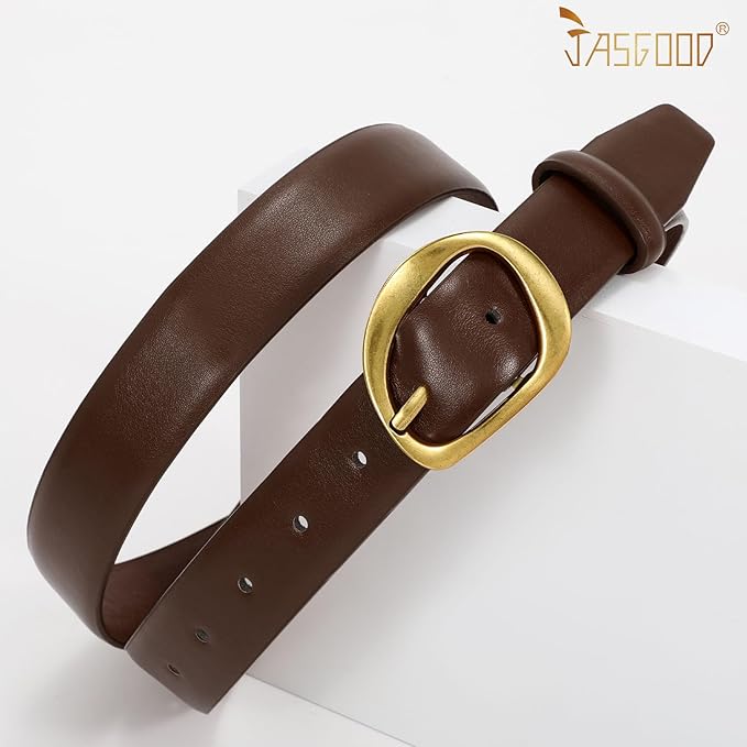 JASGOOD Leather Belts for Women Cute Casual Waist Belt with Gold Buckle Ladies for Jeans Pants Dresses