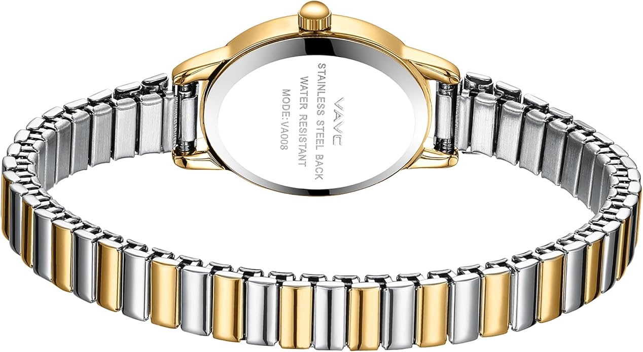 Small Gold Watches for Women,Analog Womens Watch with Stainless Steel Expansion Band,Oval Case Roman Dial,Water Resistant
