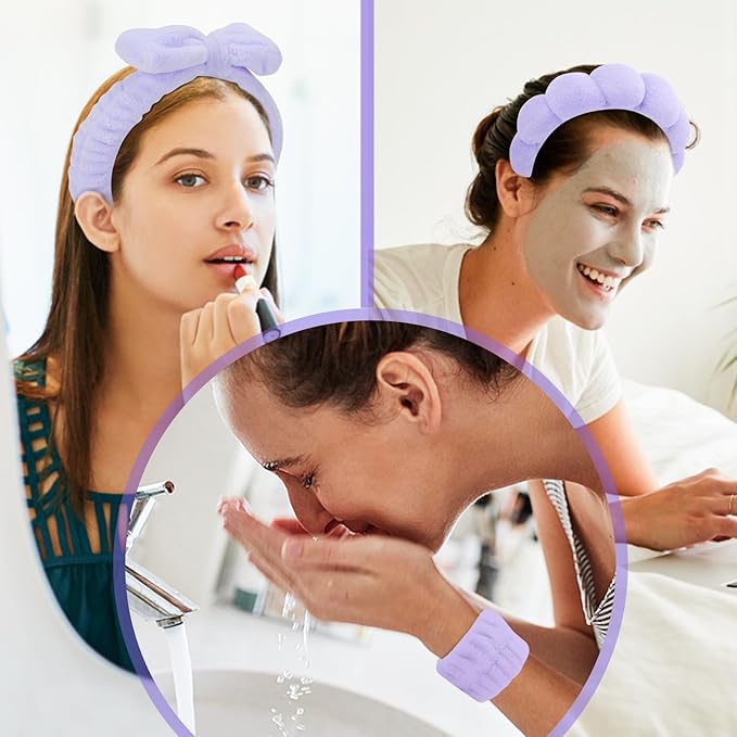 Sponge Spa Headbands & Wristband Set for Women, Puffy Makeup Headband for Washing Face, Soft Skincare Headband Present for Teenage Girls, Cute Teen Girl Gifts for Birthday