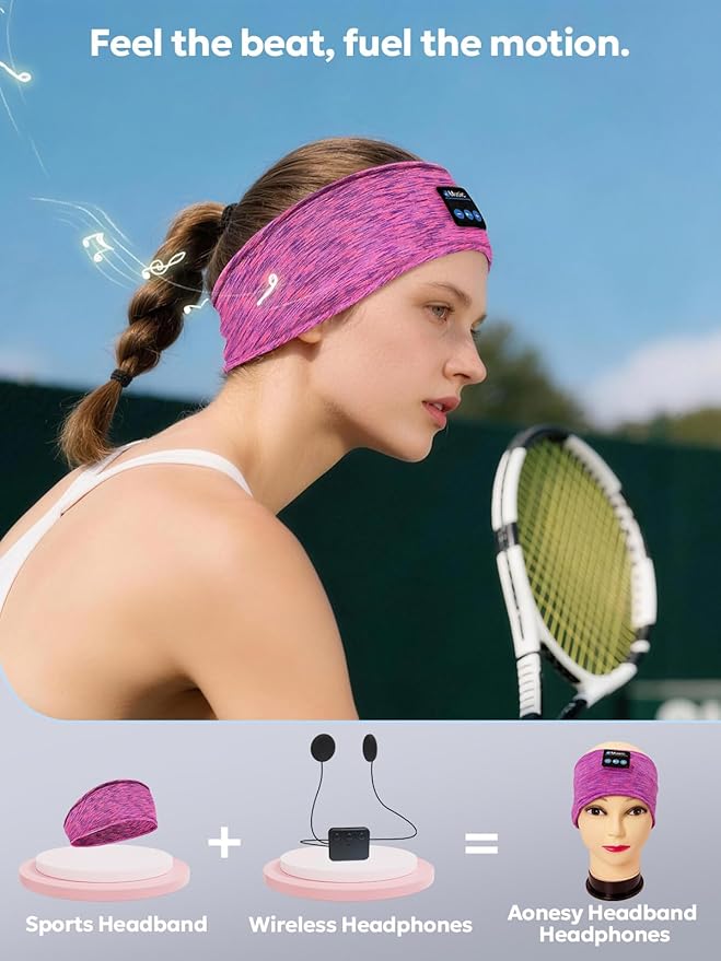 Bluetooth Headband Headphones, Sleep Headphones for Side Sleepers & Sports, Washable & Wireless Music Headband with Secure Fit for Running, Workout, Gym, Yoga - Great Gift